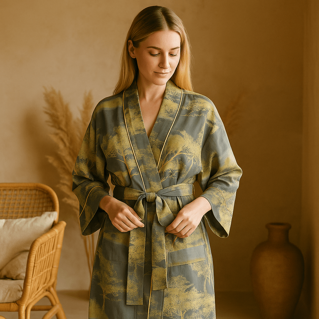 SereniLuxe – Wytworny Bawełniany Szlafrok z Ponadczasowym Eleganckim Akcentem