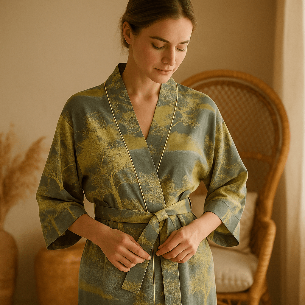 SereniLuxe – Wytworny Bawełniany Szlafrok z Ponadczasowym Eleganckim Akcentem