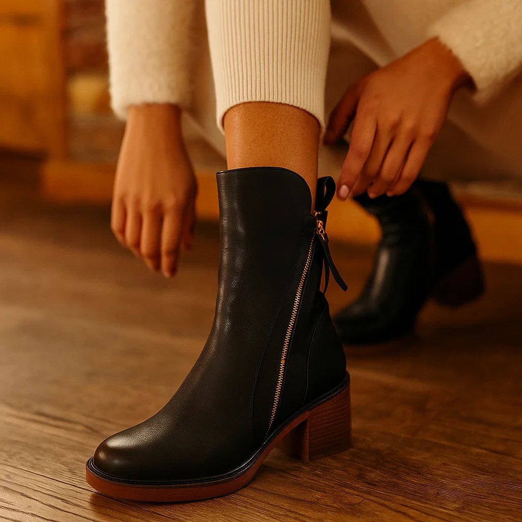 Skórzane botki na średnim obcasie LUXE - vivano - warszawa