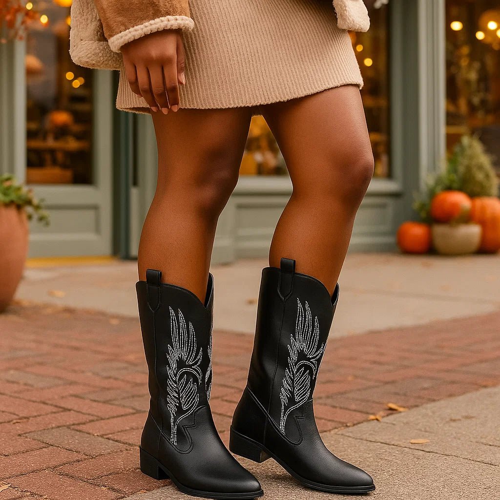 Stilla - Skórzane Botki Kowbojskie - Miękkie Futerko - Komfort - vivano - warszawa