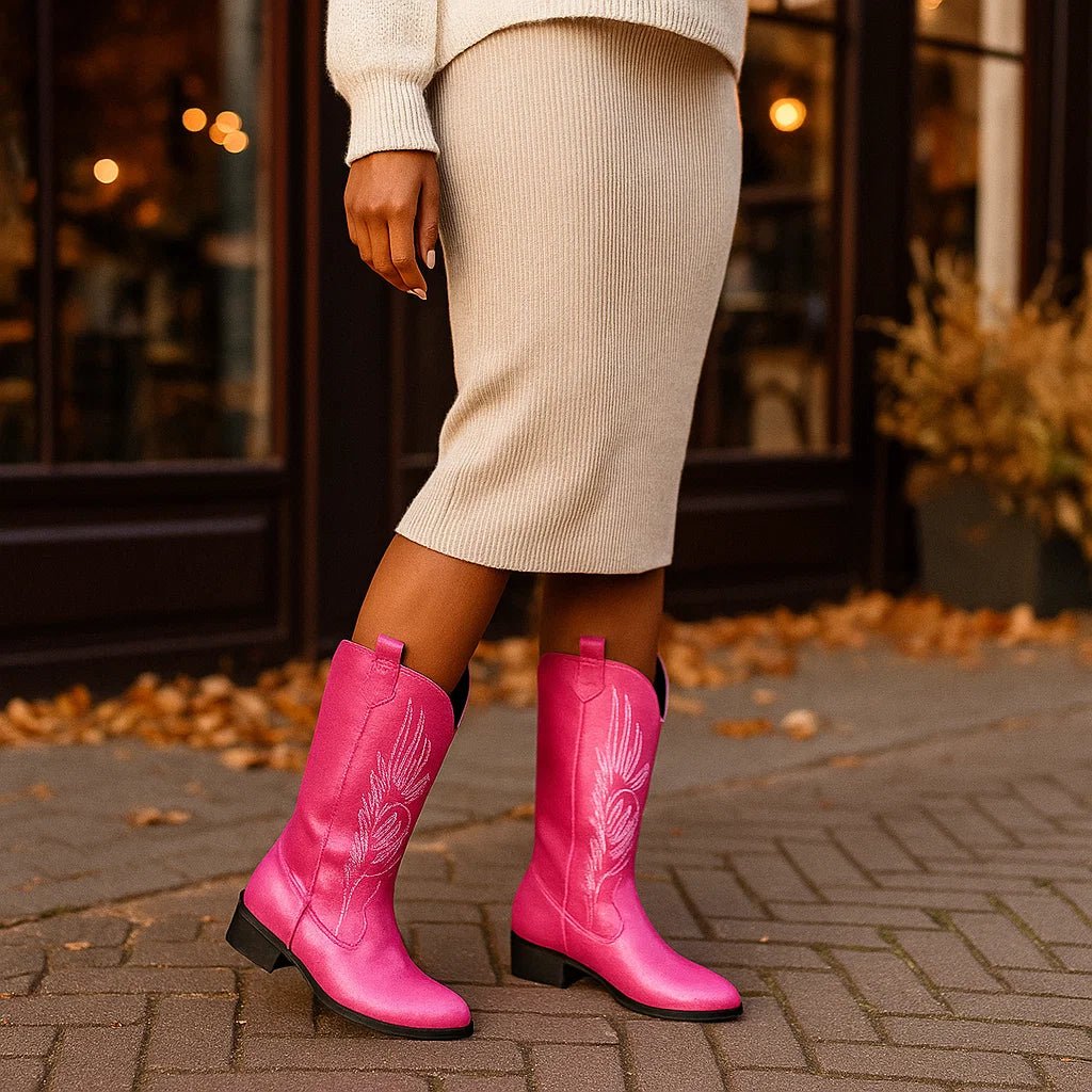 Stilla - Skórzane Botki Kowbojskie - Miękkie Futerko - Komfort - vivano - warszawa