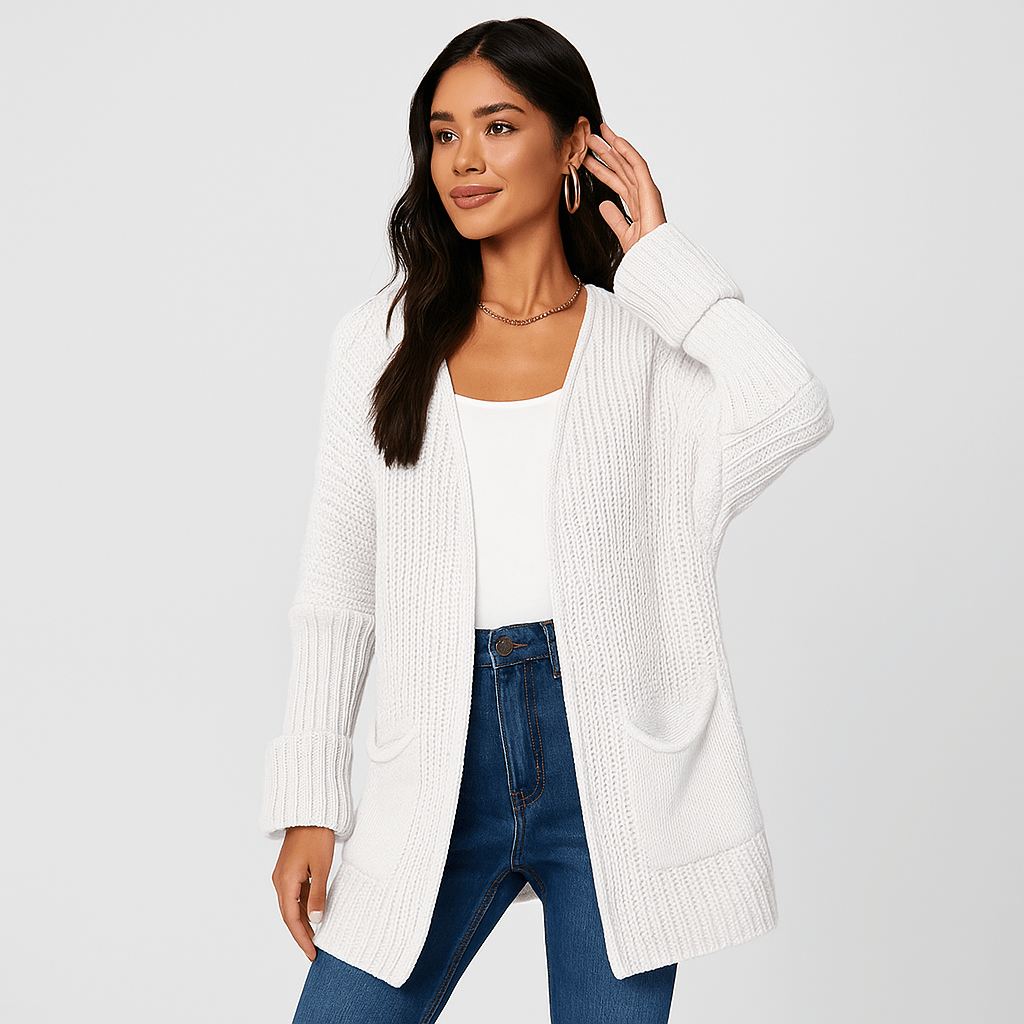 Strukturalny Otwartym Kardigan - Kieszenie Detale - Komfort Styl - vivano - warszawa