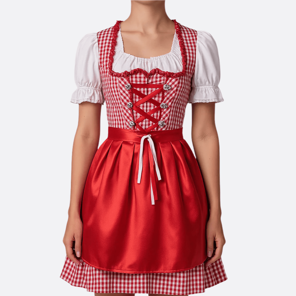 Sukienka Dirndl dla kobiet - Elegancka Czerwona - Wysokiej jakości materiał - Oktoberfest Trachten - vivano - warszawa