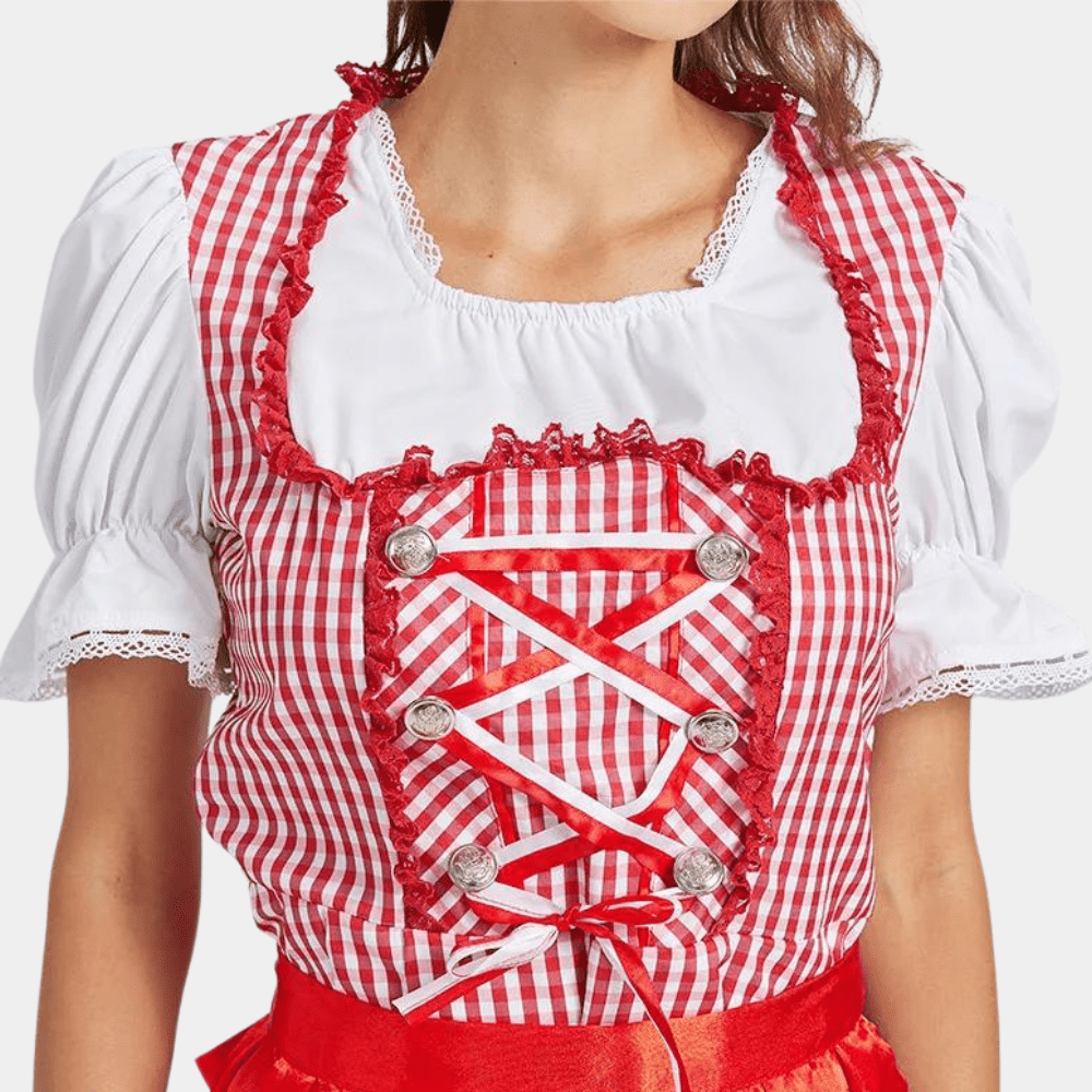 Sukienka Dirndl dla kobiet - Elegancka Czerwona - Wysokiej jakości materiał - Oktoberfest Trachten - vivano - warszawa