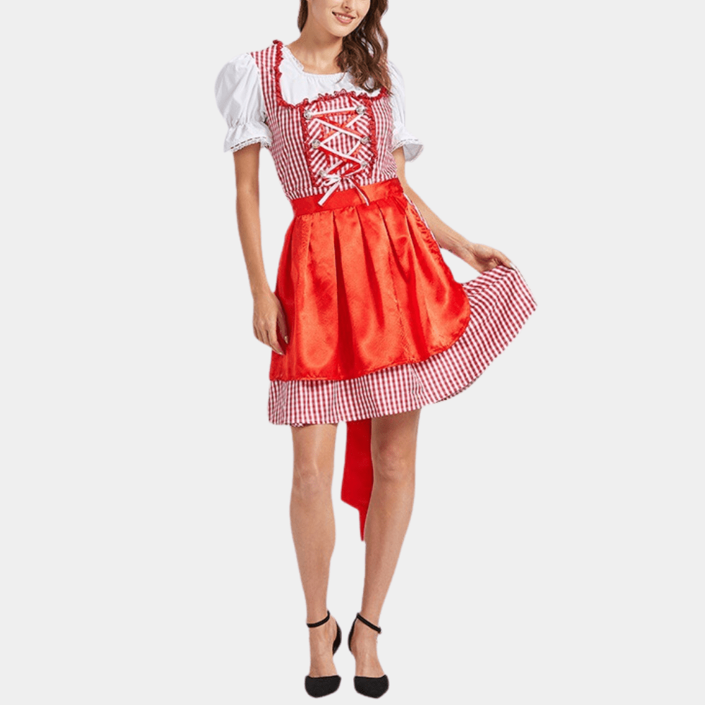 Sukienka Dirndl dla kobiet - Elegancka Czerwona - Wysokiej jakości materiał - Oktoberfest Trachten - vivano - warszawa