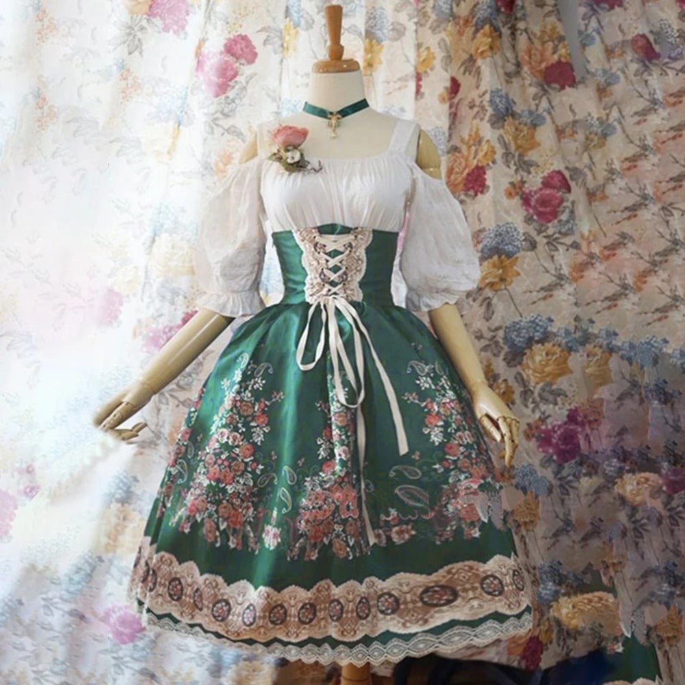 Sukienka Dirndl dla kobiet - Wygodny materiał - Kwiatowy nadruk - Moda Trachten na Oktoberfest - vivano - warszawa
