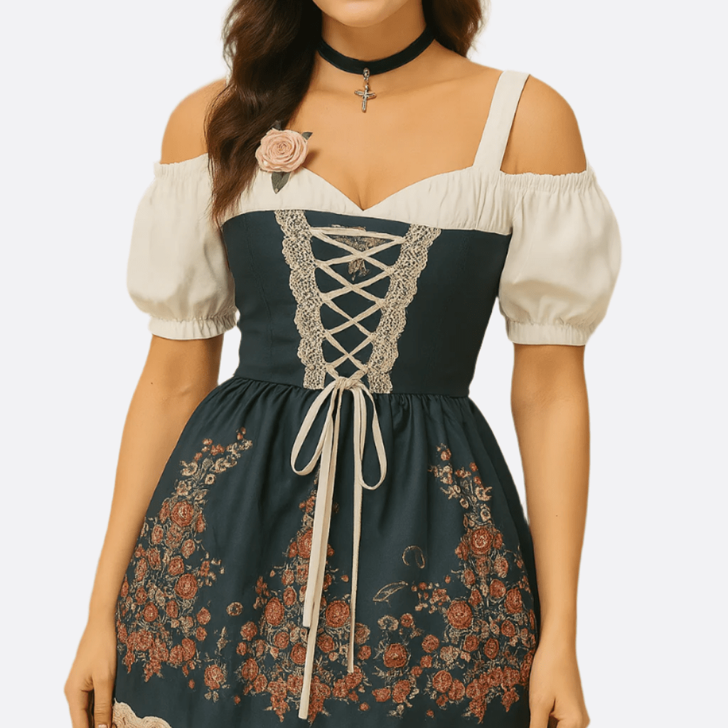 Sukienka Dirndl dla kobiet - Wygodny materiał - Kwiatowy nadruk - Moda Trachten na Oktoberfest - vivano - warszawa