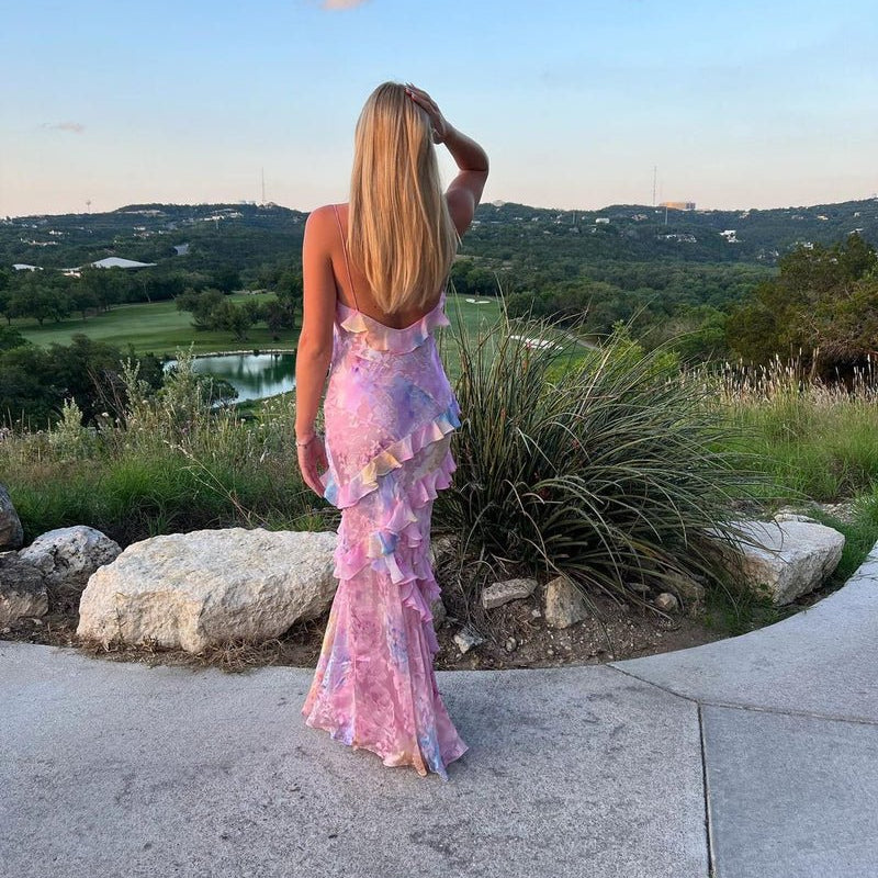 Sukienka maxi z falbanami i cienkimi ramiączkami - vivano - warszawa