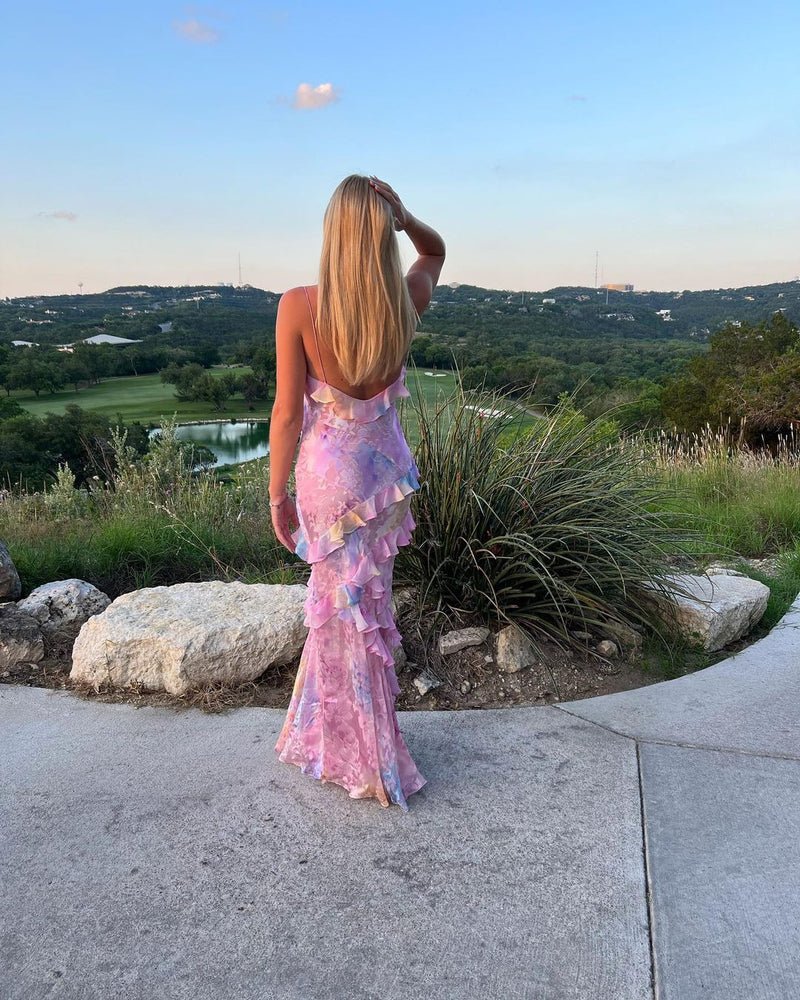 Sukienka maxi z falbanami i cienkimi ramiączkami - vivano - warszawa