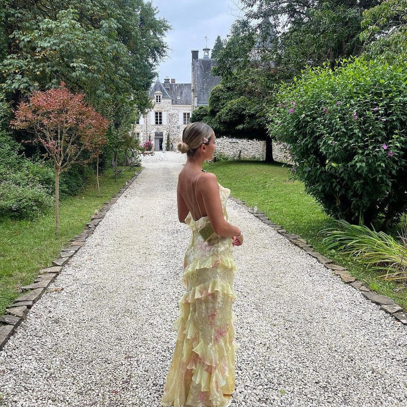 Sukienka maxi z falbanami i cienkimi ramiączkami - vivano - warszawa