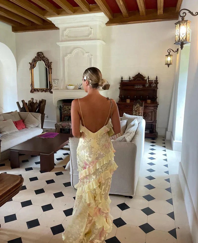 Sukienka maxi z falbanami i cienkimi ramiączkami - vivano - warszawa