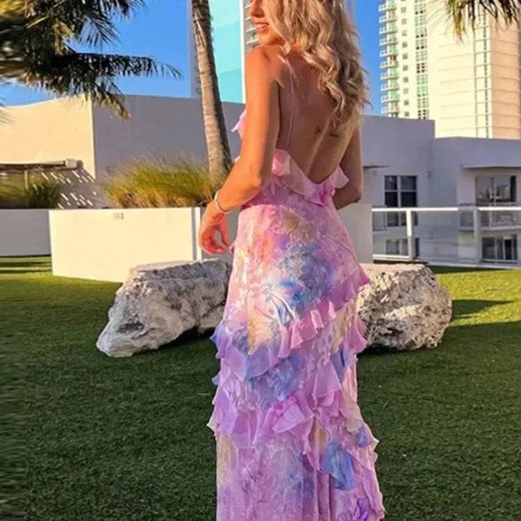 Sukienka maxi z falbanami i cienkimi ramiączkami - vivano - warszawa