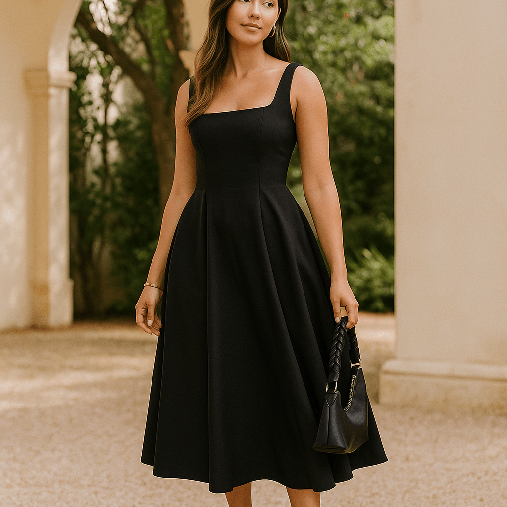 Sukienka midi z rozkloszowanym dołem i prostym dekoltem - vivano - warszawa