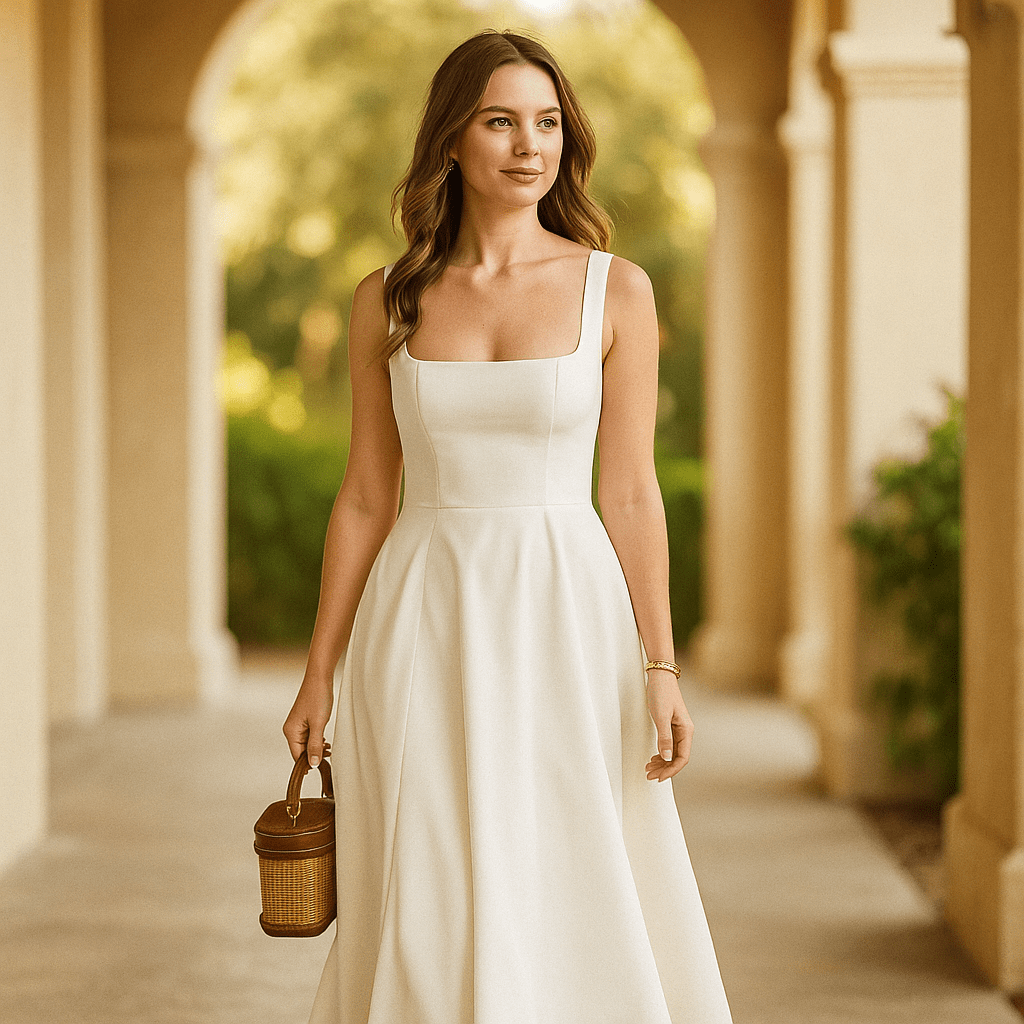 Sukienka midi z rozkloszowanym dołem i prostym dekoltem - vivano - warszawa