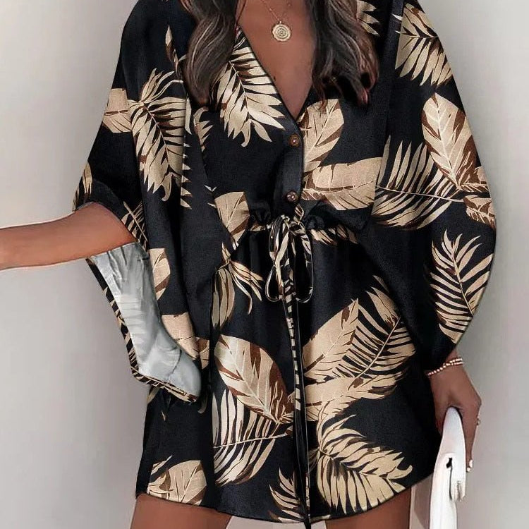 Sukienka z Wzorem Botanicznym i Szerokimi Rękawami - vivano - warszawa