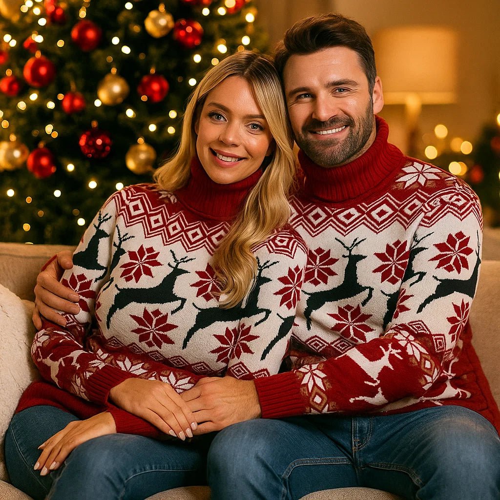 Sweter Świąteczny dla Par z Motywem Łosia