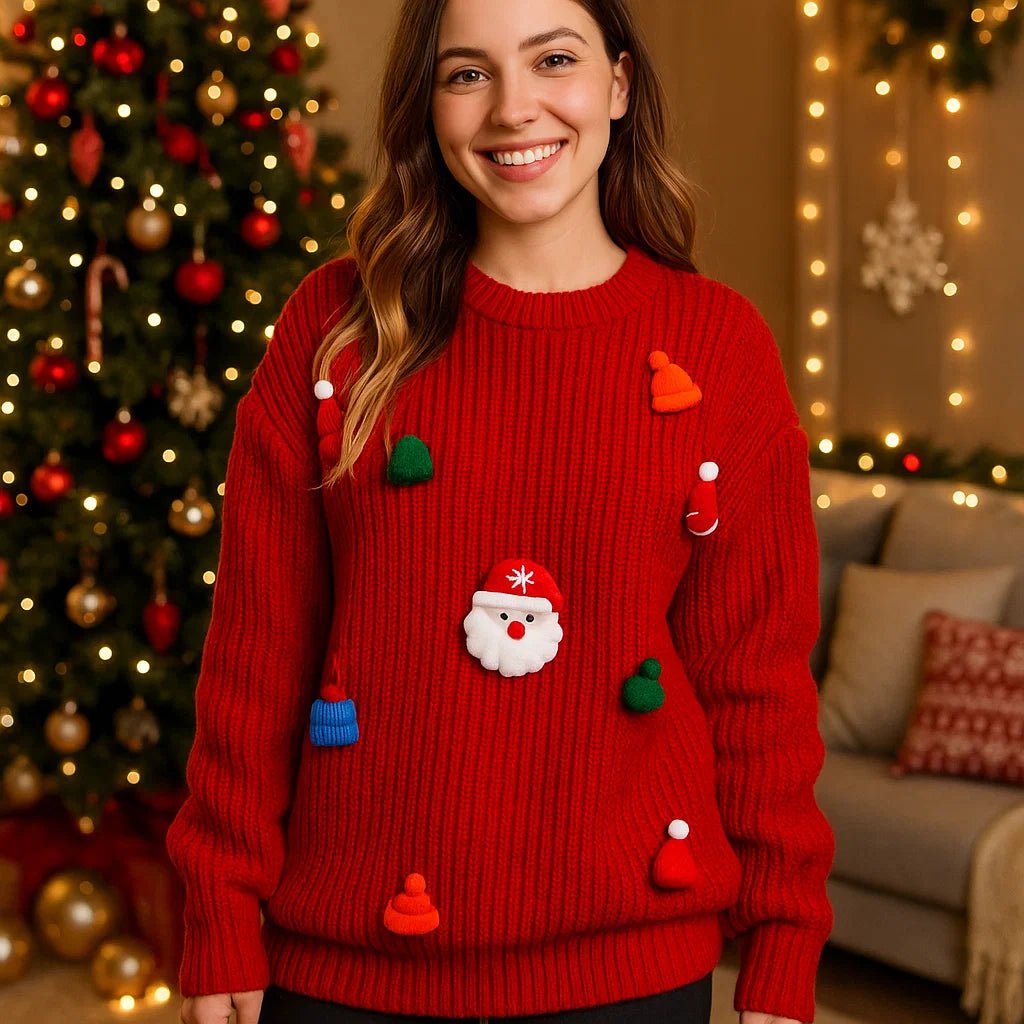 Sweter Świąteczny z Haftowanymi Dekoracjami