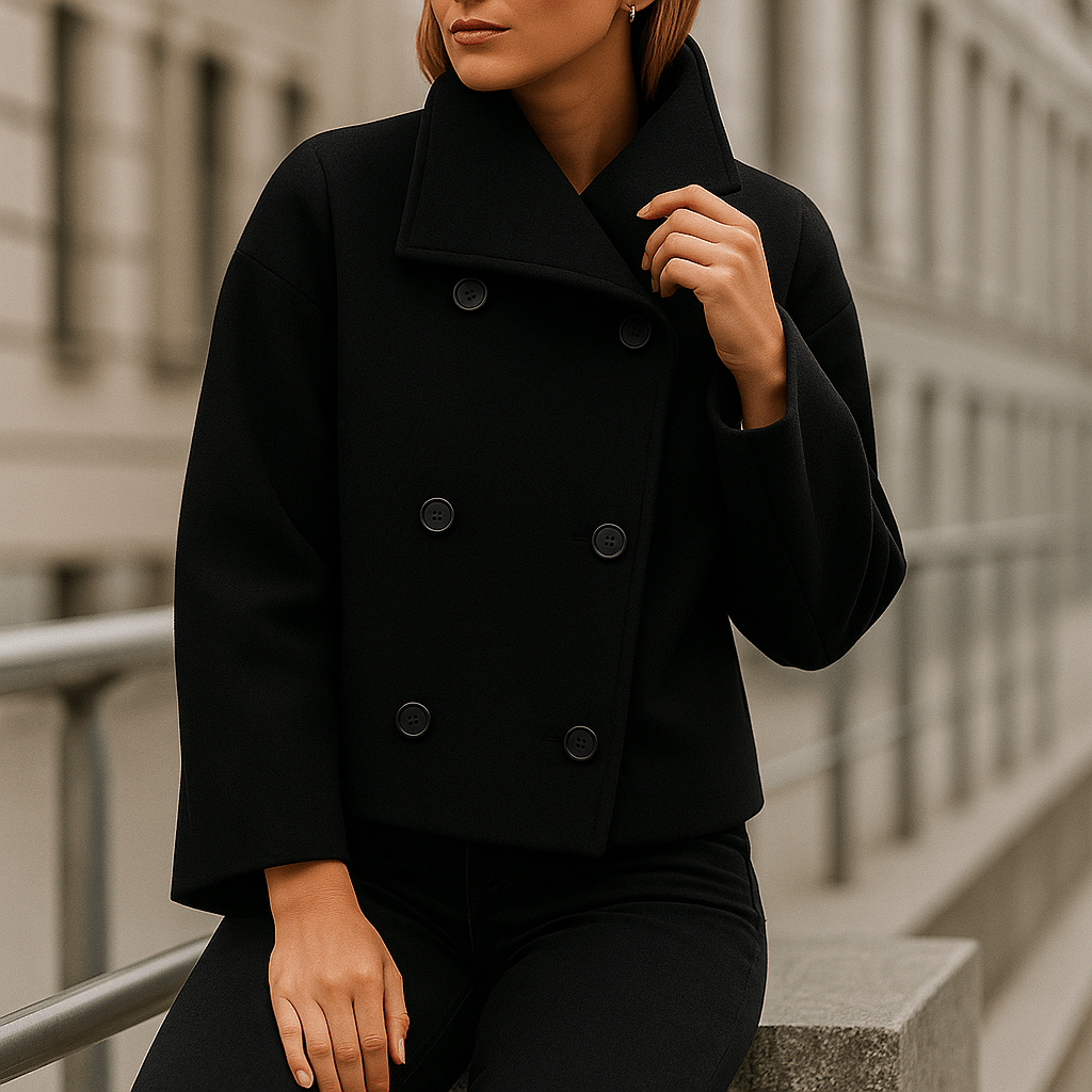 Valery - Elegancka Krótka Kurtka - Podwójne Zapięcie - Damska - vivano - warszawa