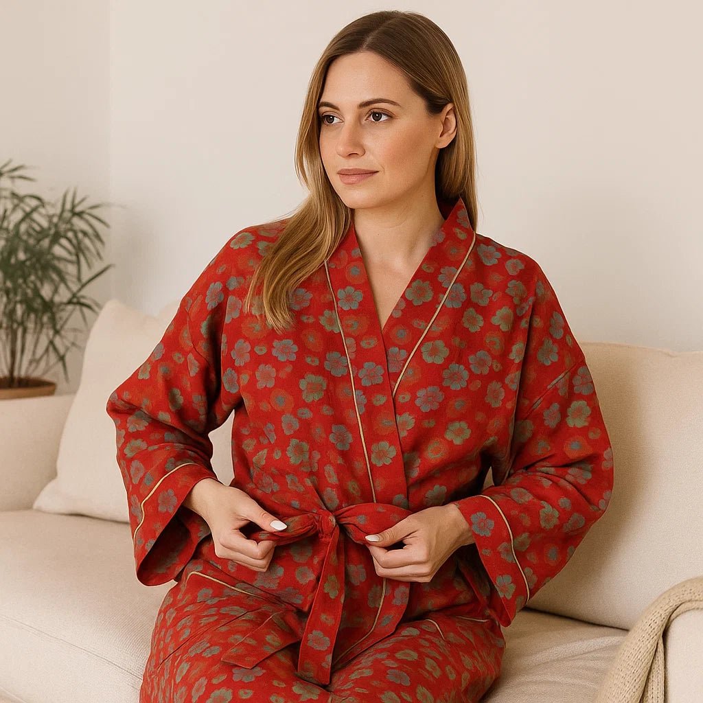 VeluBloom – Luksusowy Szlafrok Bawełniany z Delikatnym Wzorem Żakardowym dla Stylowego Relaksu