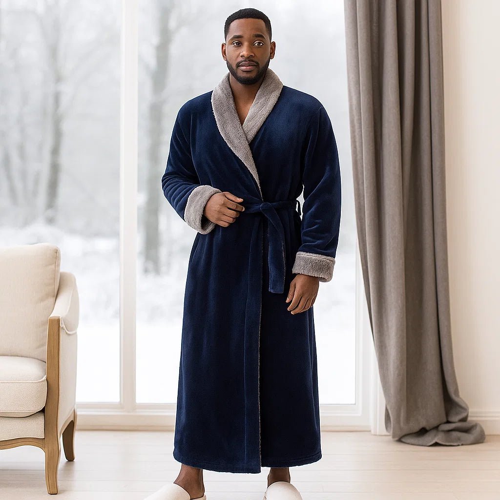 VeluSoft – Elegancki Szlafrok Fleece z Luksusowym Kontrastowym Wykończeniem na Relaksujące Chwile