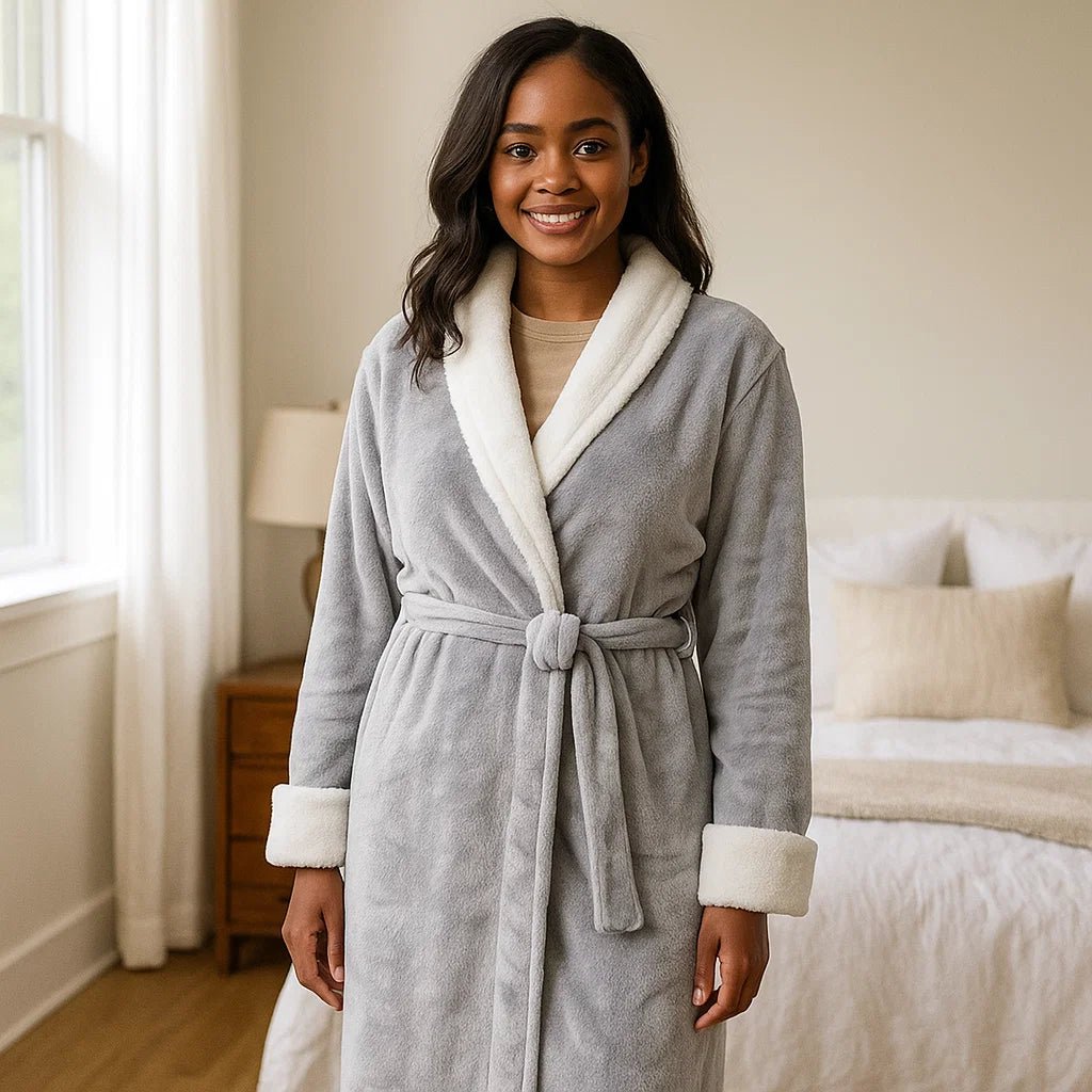 VeluSoft – Elegancki Szlafrok Fleece z Luksusowym Kontrastowym Wykończeniem na Relaksujące Chwile