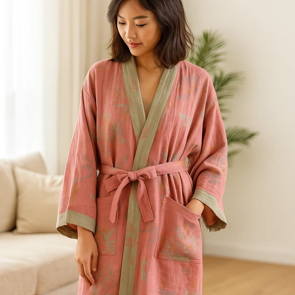 VintageLoom – Oddychający Bawełniany Szlafrok Waflowy z Ponadczasowym Retro Urokiem - vivano - warszawa