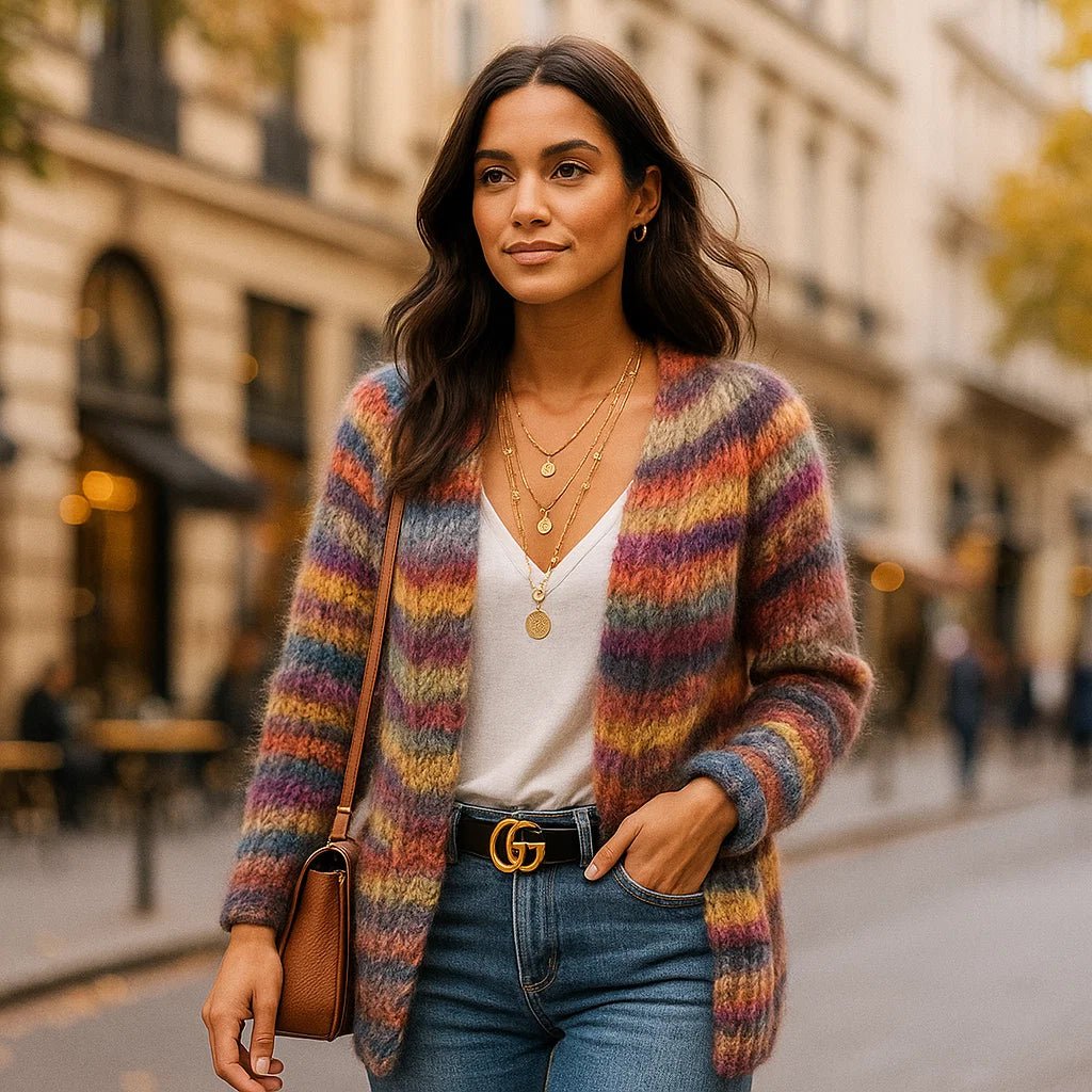 Wielokolorowy kaszmirowy kardigan damski - vivano - warszawa