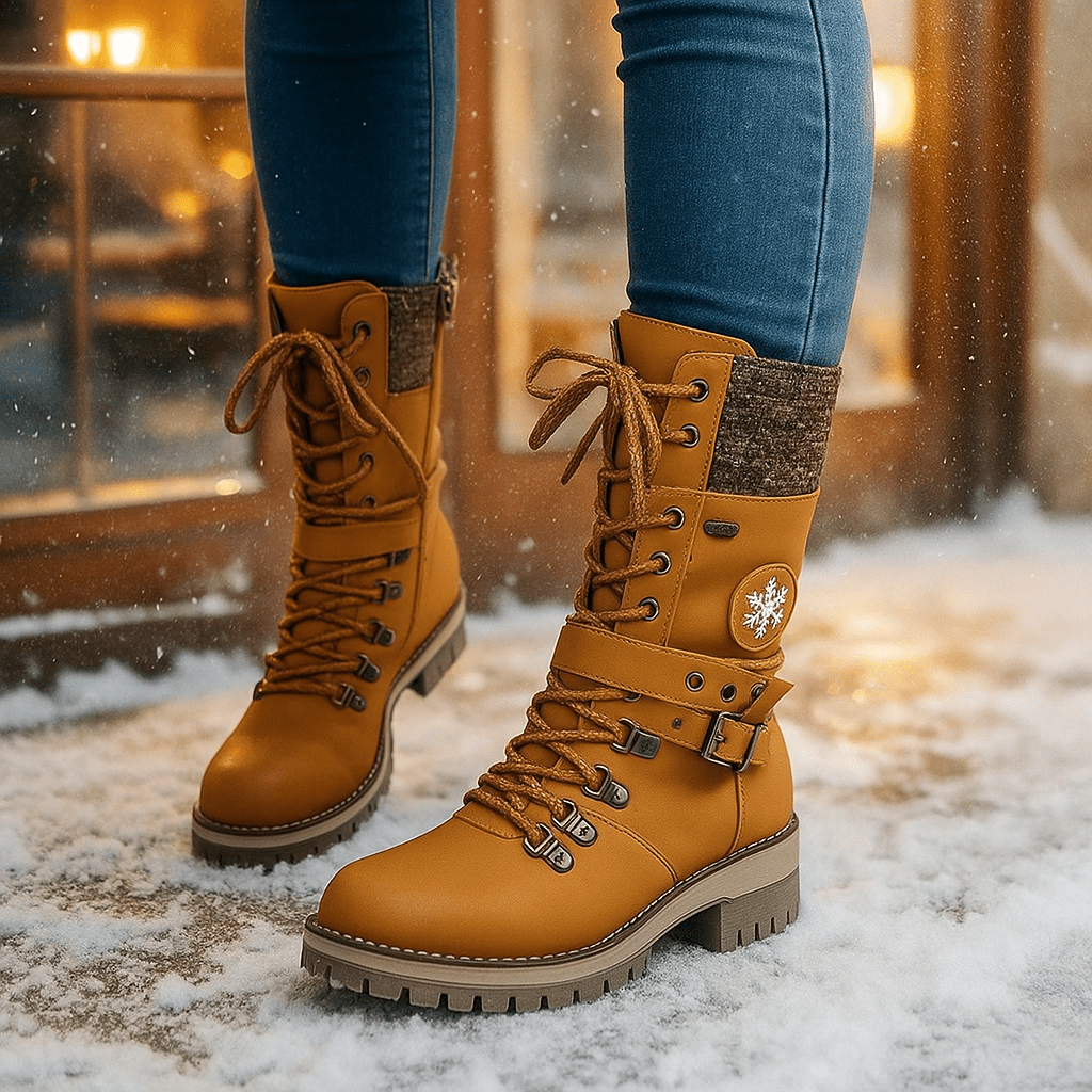 Zimowe botki na wysokim obcasie - dla kobiet - stylowe - ciepłe