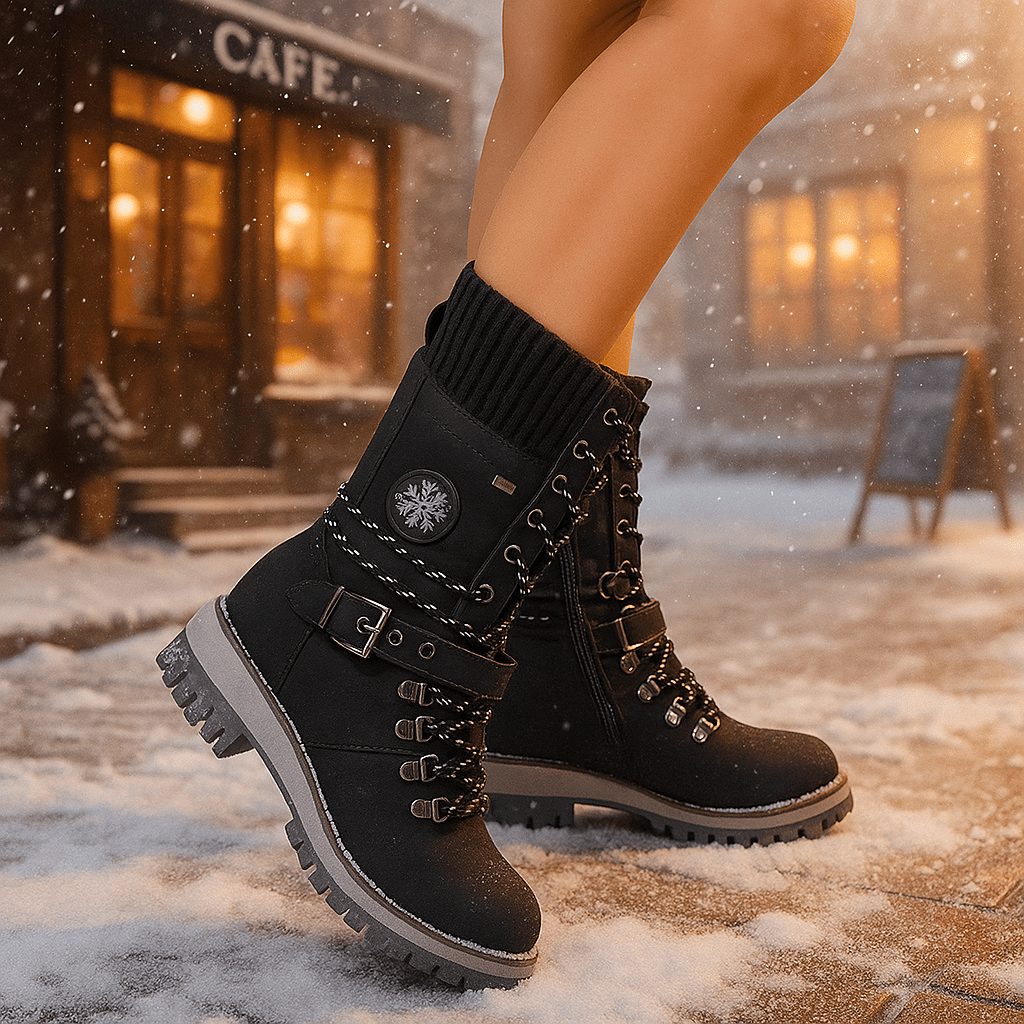 Zimowe botki na wysokim obcasie - dla kobiet - stylowe - ciepłe