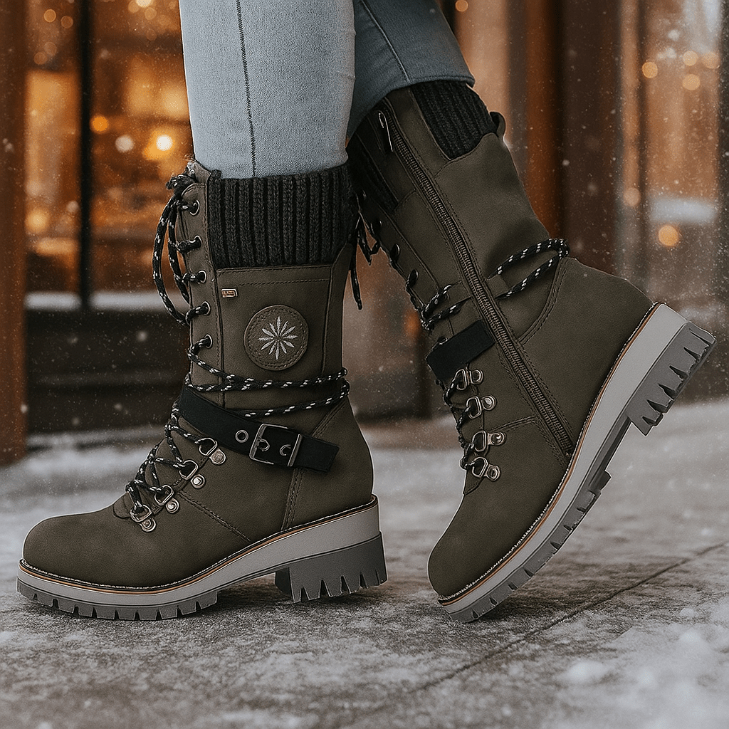 Zimowe botki na wysokim obcasie - dla kobiet - stylowe - ciepłe