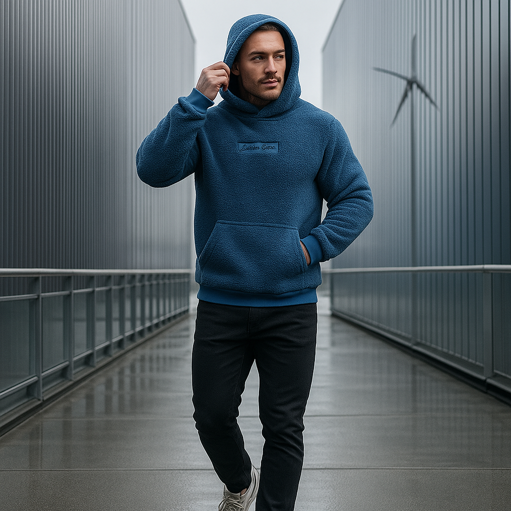 Miękki pluszowy hoodie męski - ocieplany - z kapturem