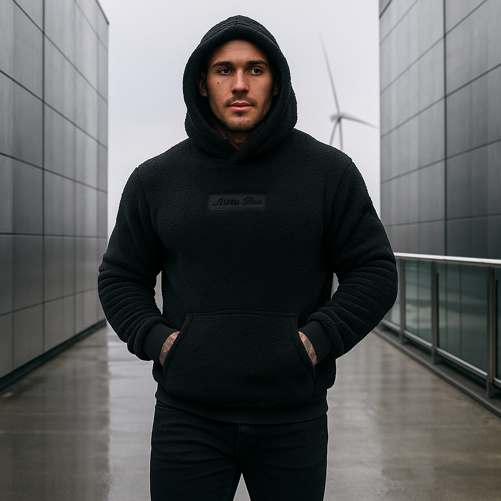 Miękki pluszowy hoodie męski - ocieplany - z kapturem