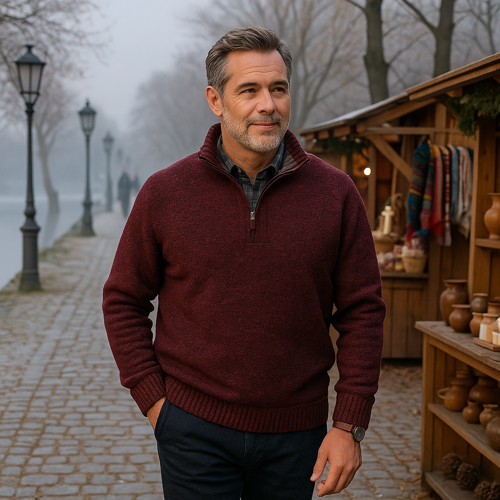 Męski sweter z półgolfem i zamkiem – ciepły i elegancki