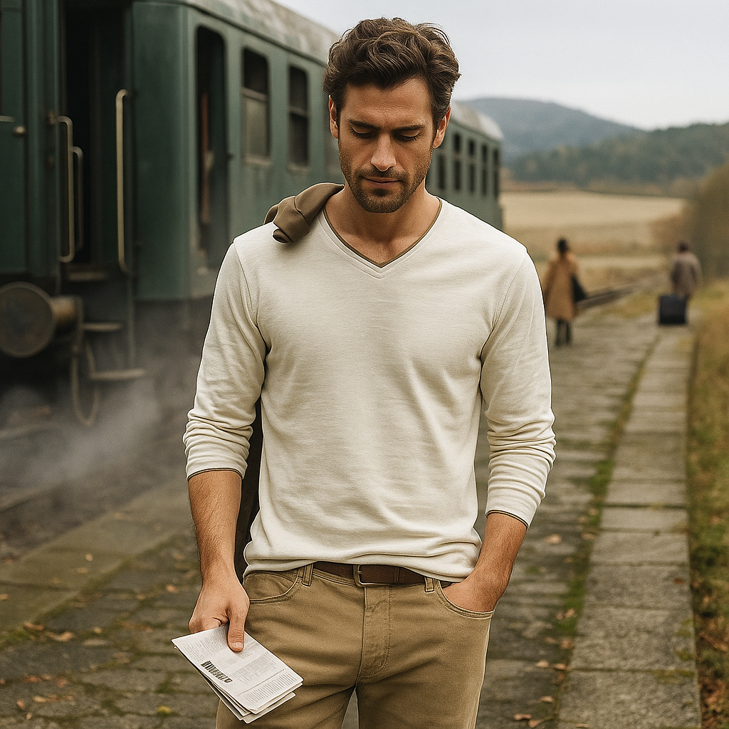 Wysokiej jakości męski sweter bawełniany - klasyczny - miękki i przewiewny