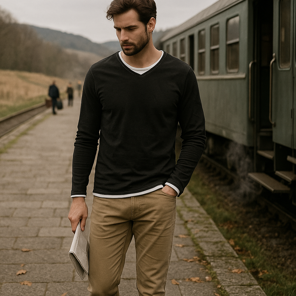 Wysokiej jakości męski sweter bawełniany - klasyczny - miękki i przewiewny