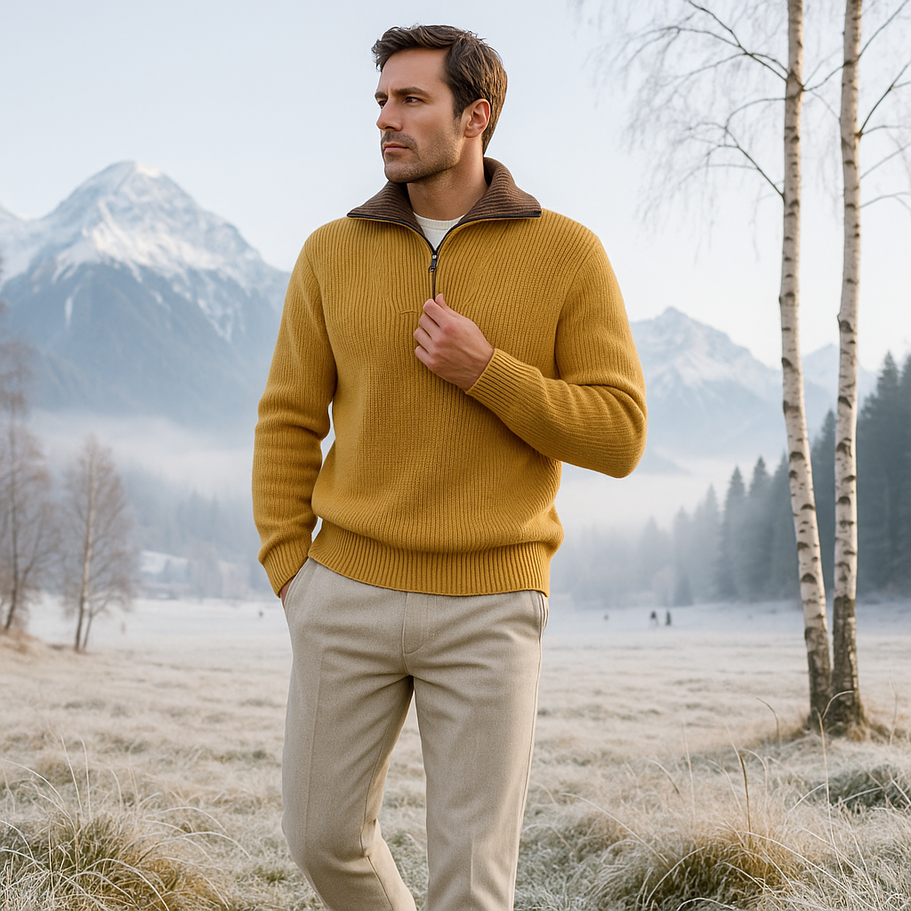 Męski sweter - kołnierz stójkowy - zamek błyskawiczny