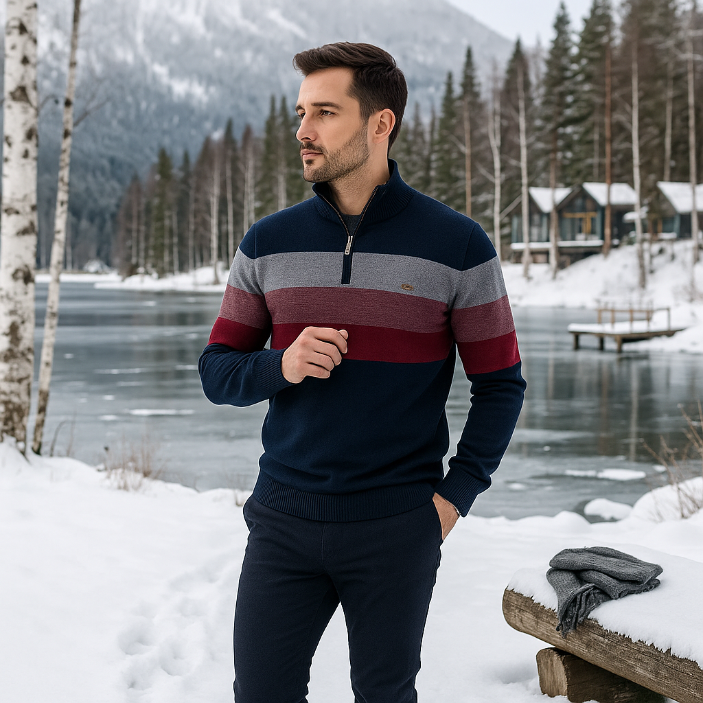 Pasiasty sweter męski - premium - elegancki