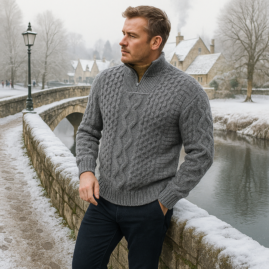 Gestrickowany premium - męski sweter - pół-zamek