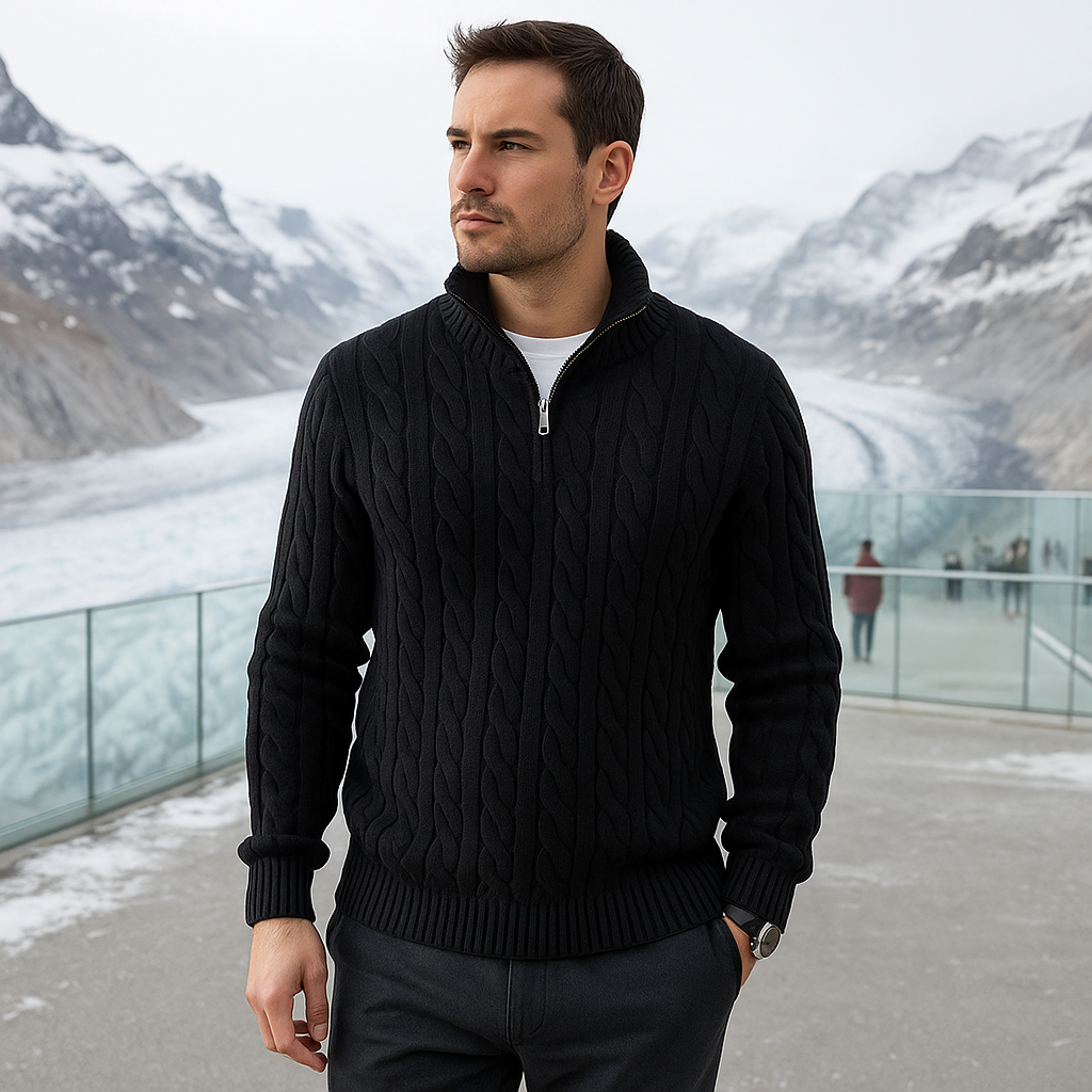 Bawełnowy sweter męski z półzamkiem - codzienny - wygodny