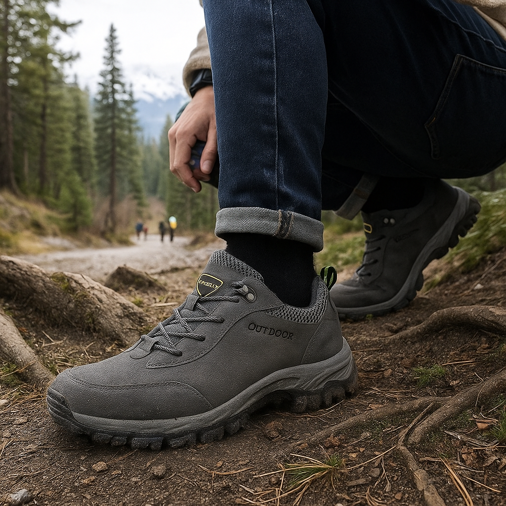 Męskie buty trekkingowe - sznurowane - wytrzymałe i komfortowe