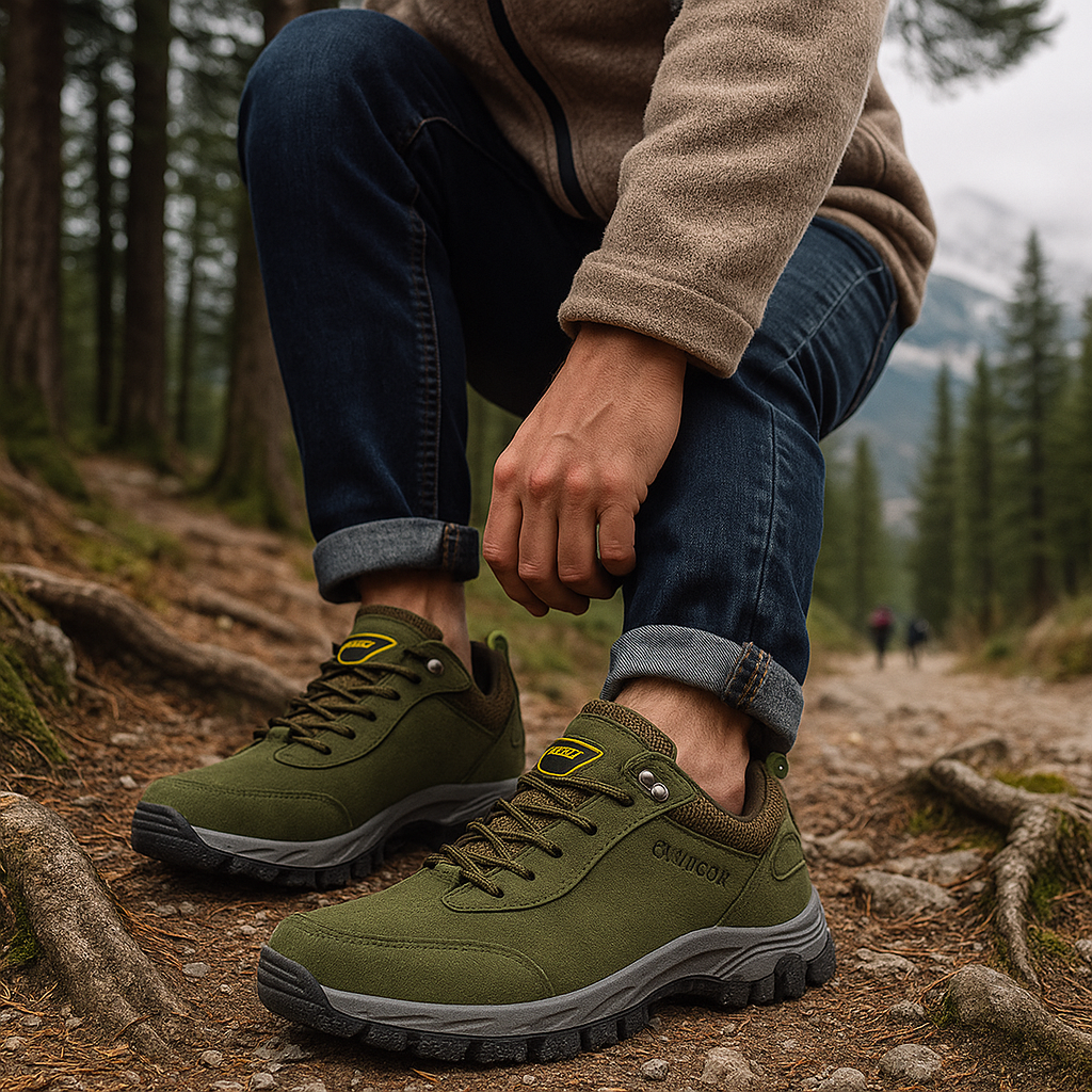 Męskie buty trekkingowe - sznurowane - wytrzymałe i komfortowe