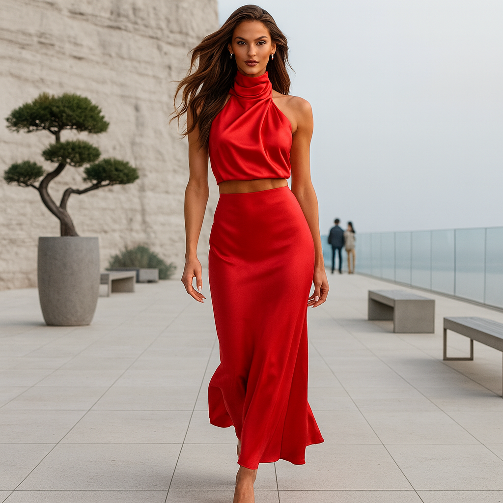 Damski zestaw - maxi spódnica - top - zwiewny