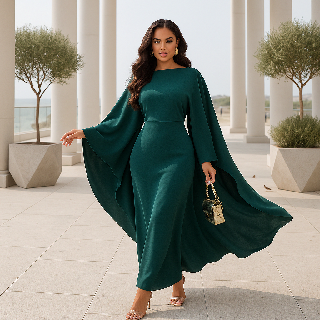 Sukienka wieczorowa maxi Marleen z efektowną peleryną