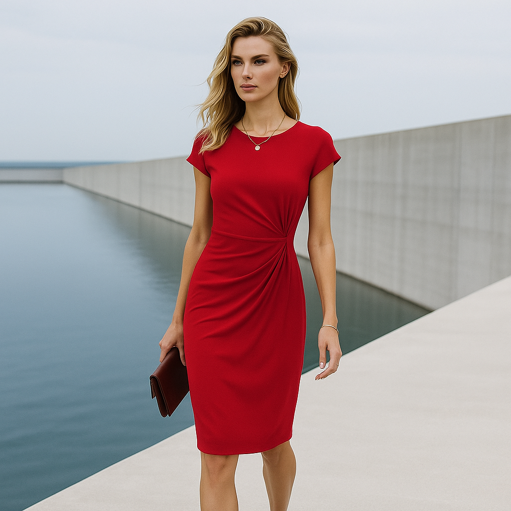 Elegancka wieczorowa sukienka damska - krótki rękaw - koktajlowa