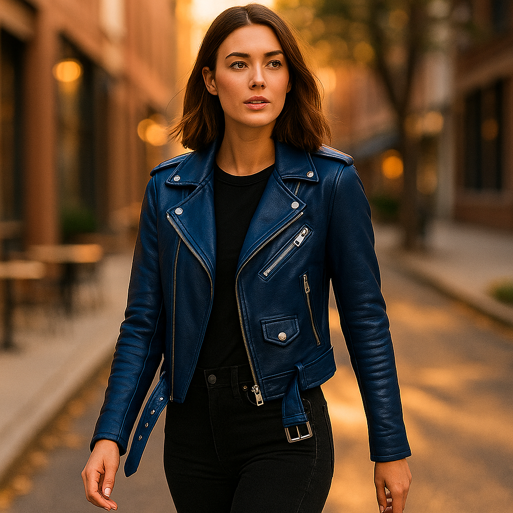 Vintage Damska Kurtka Skórzana z Zamkiem Błyskawicznym