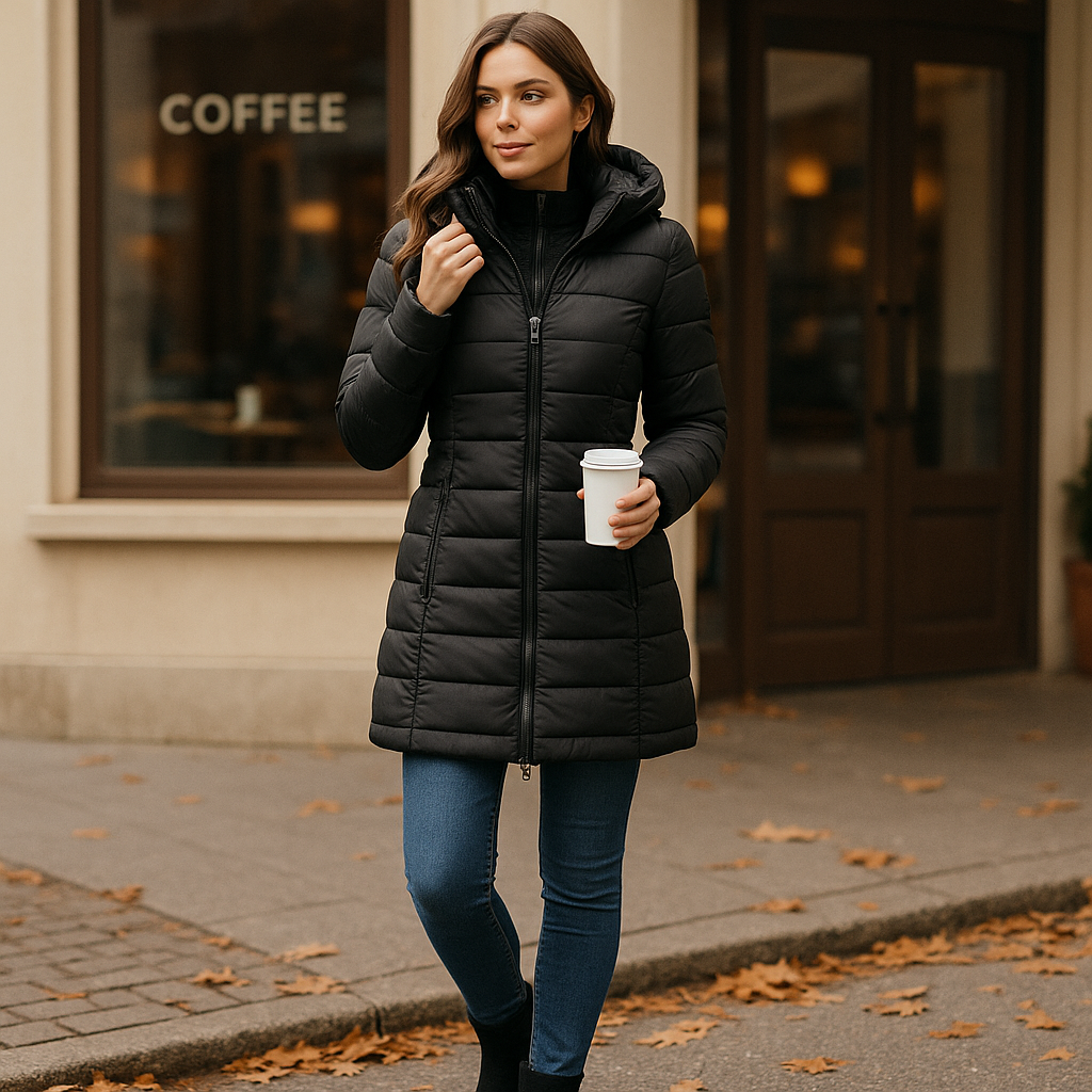Vivano – Modny Długi Płaszcz z Miękką Podszewką i Kapturem