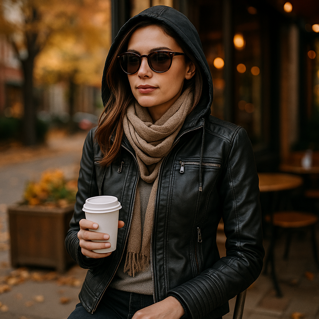 Vivano Damska Skórzana Kurtka z Kapturem