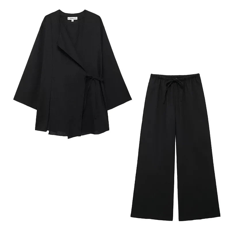 Garnitur damski lniany - elegancki - letni - komplet dwuczęściowy