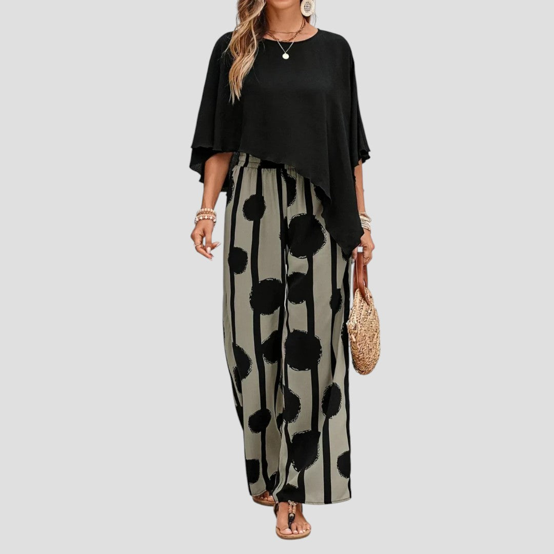 Eve - Asymetryczny zestaw damski - Drukowane spodnie - Eleganckie stylizacje