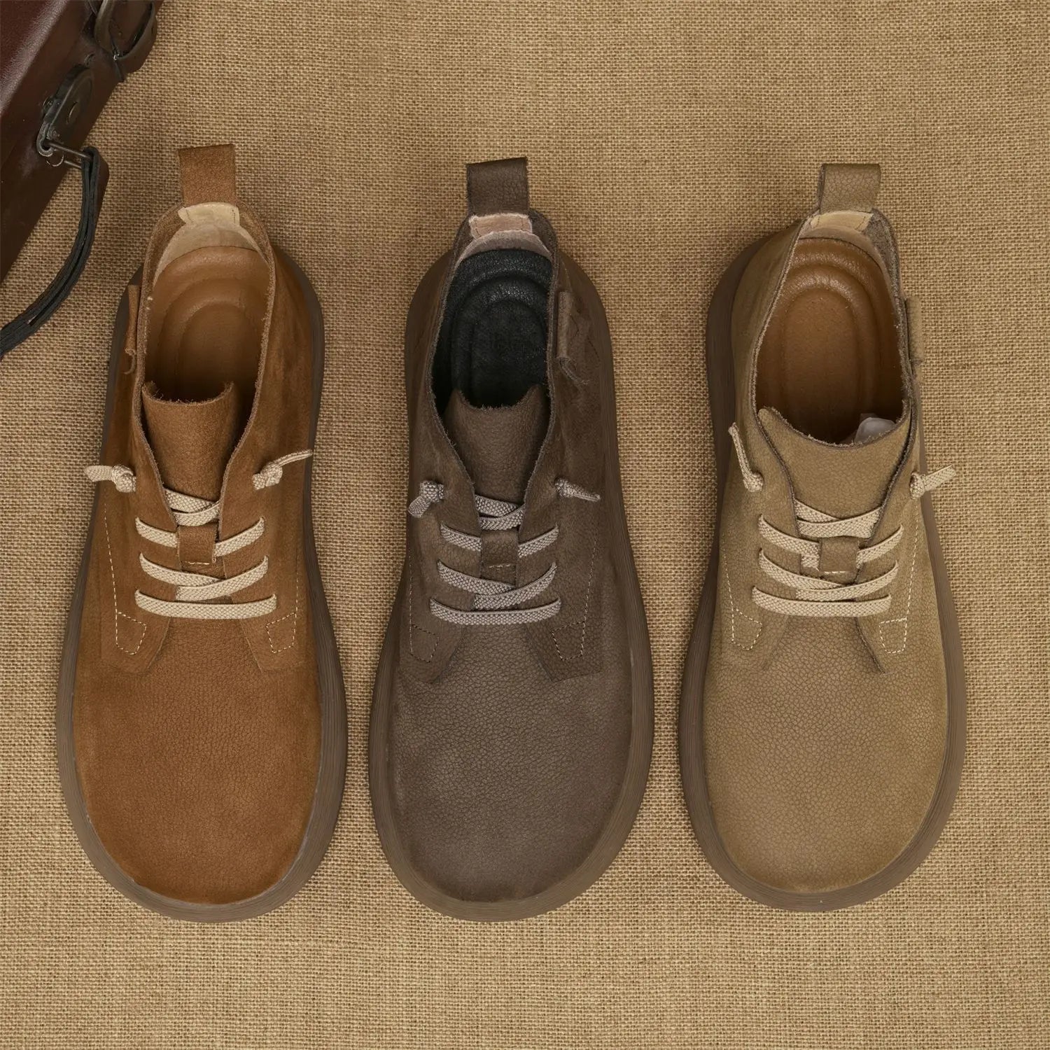 Męskie krótkie botki robocze - miękka podeszwa - styl vintage